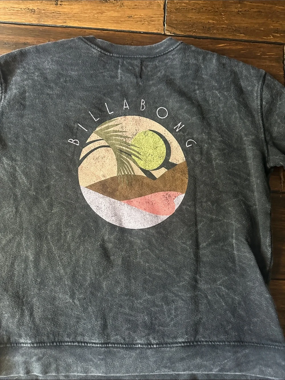 Billabong Kids Black Mineral-Wash Crewneck Sweatshirt with Retro Sun Graphic