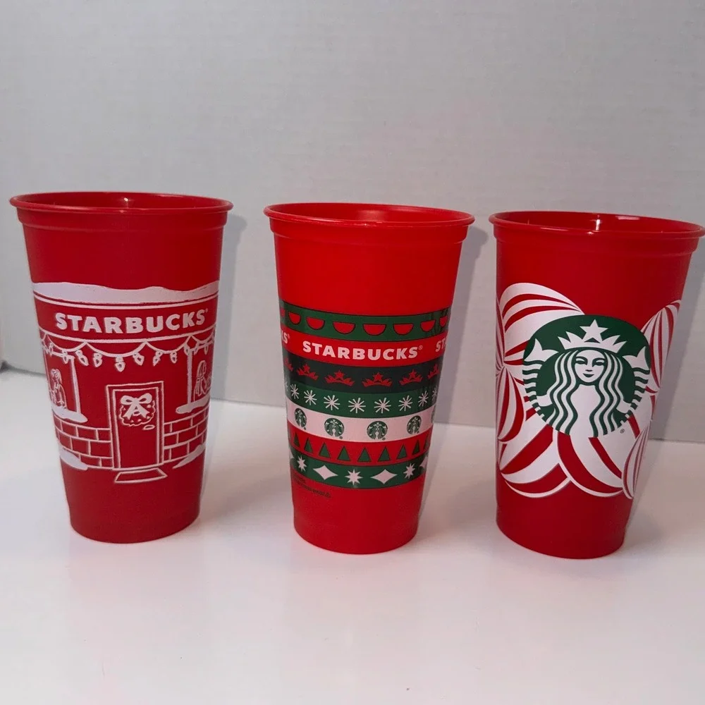 Starbucks Reusable Hot Cups Unisex 16oz Red Holiday Christmas Set of 3 Recycled