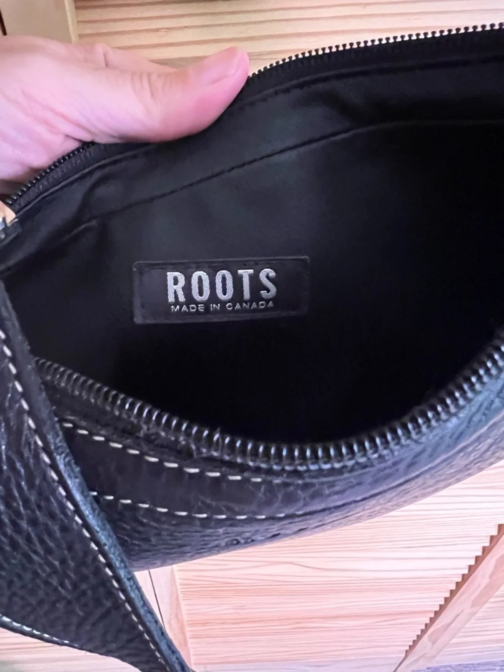 Roots Black Hobo Style Pebbled Leather Shoulder Bag