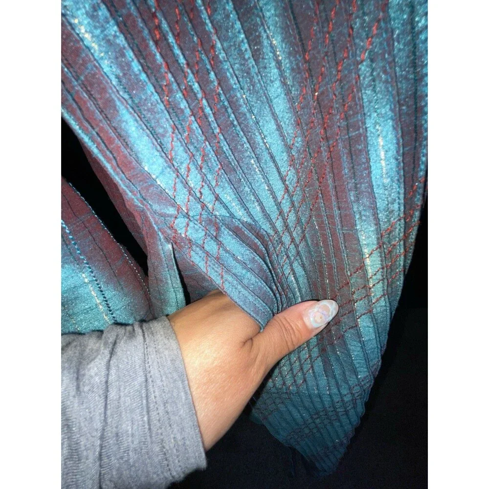 Teal Pleated Kaftan Prayer Gown Sz 42 Embroidered Mandarin Collar Eid Maxi Dress