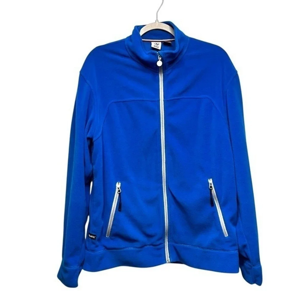 Aigle Polartec Fleece Jacket Mens Large Blue Full Zip Mock Neck Outdoor Hiking