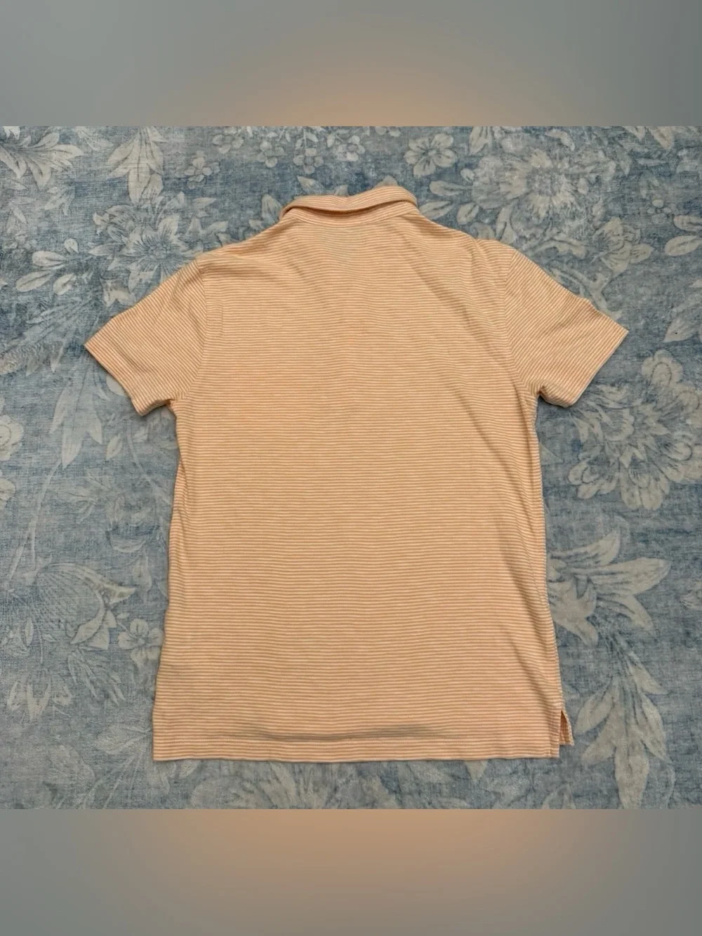 J Crew Men Striped Slub Cotton Short Sleeve Pocket Polo Shirt Small Orange White