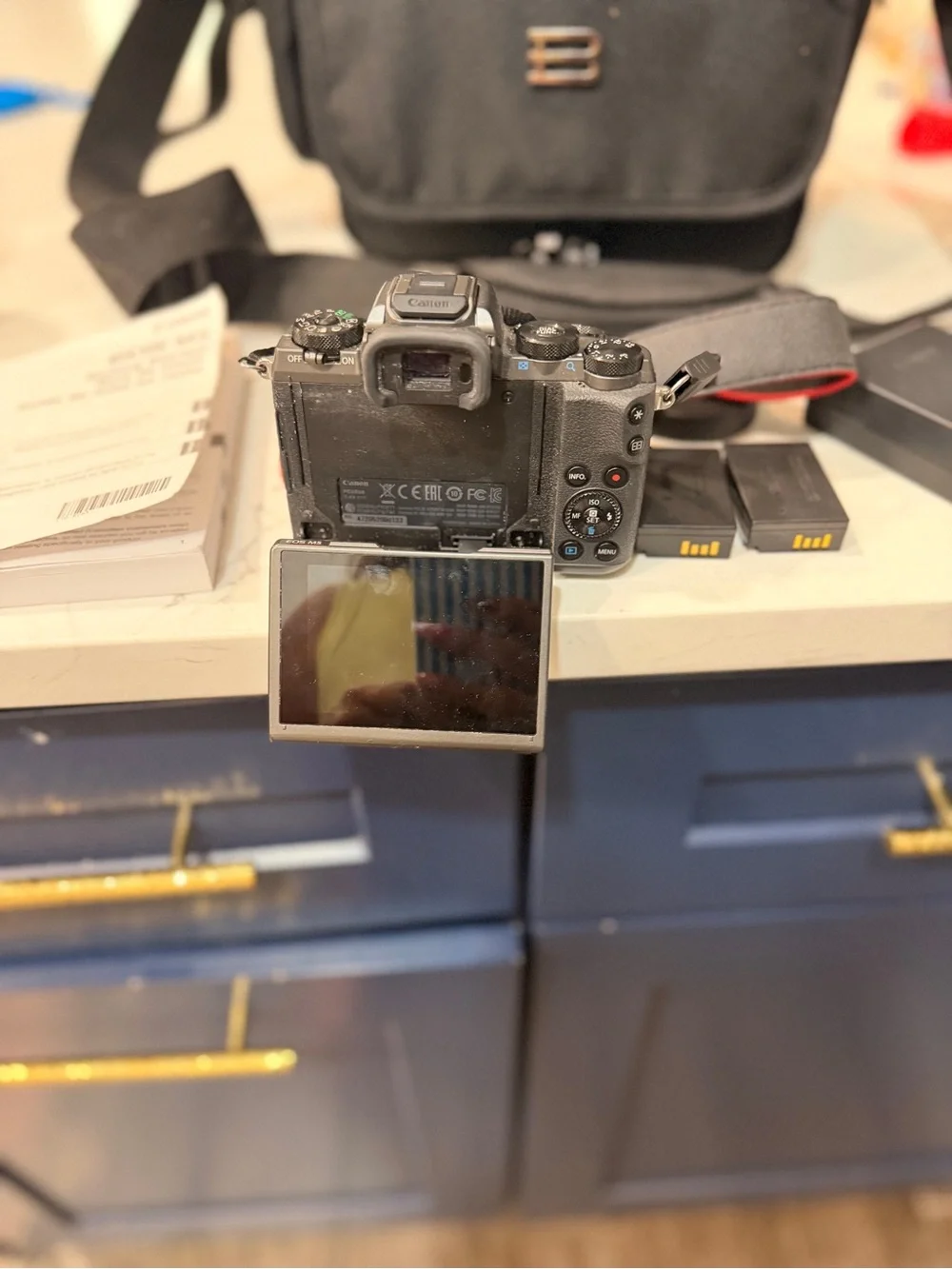 Canon Black Mirrorless Camera with Black Lens and Accessories
