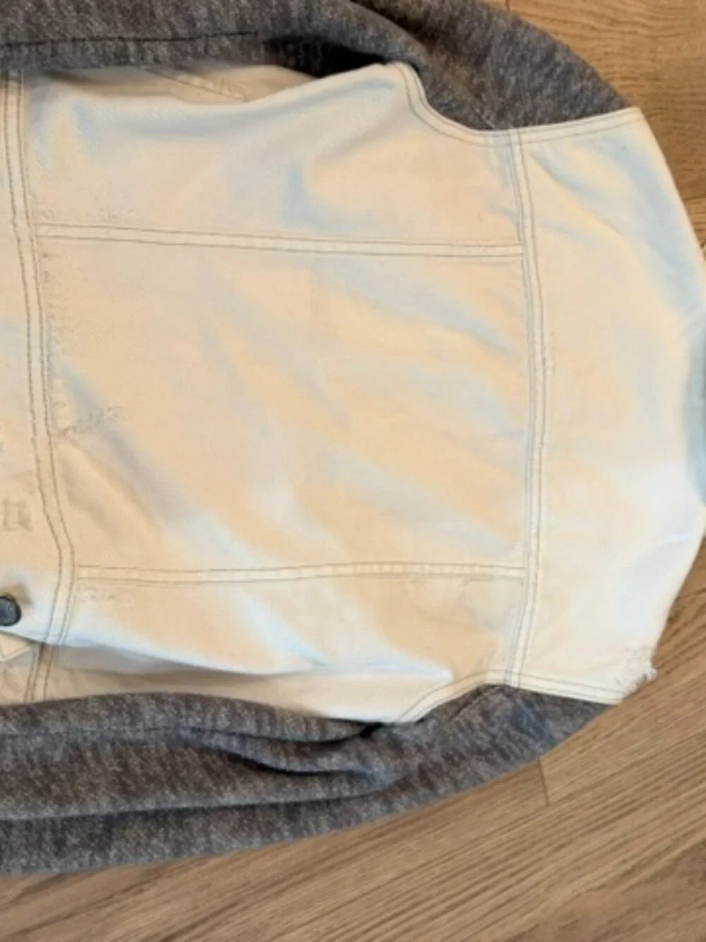 Free People White Jean Jacket with Heather Gray Sleeves