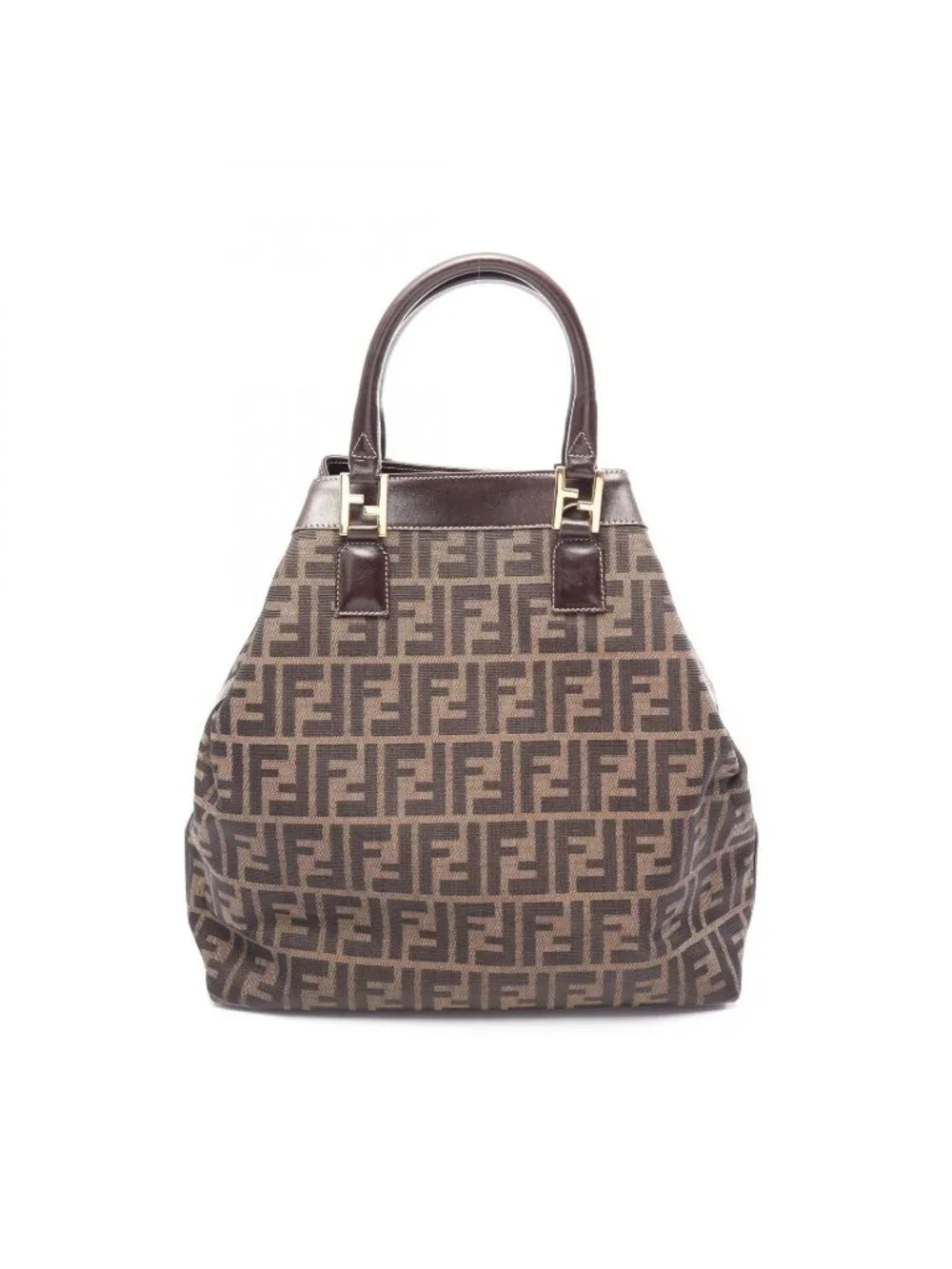 Fendi Tote Zucca Black Brown Canvas Leather