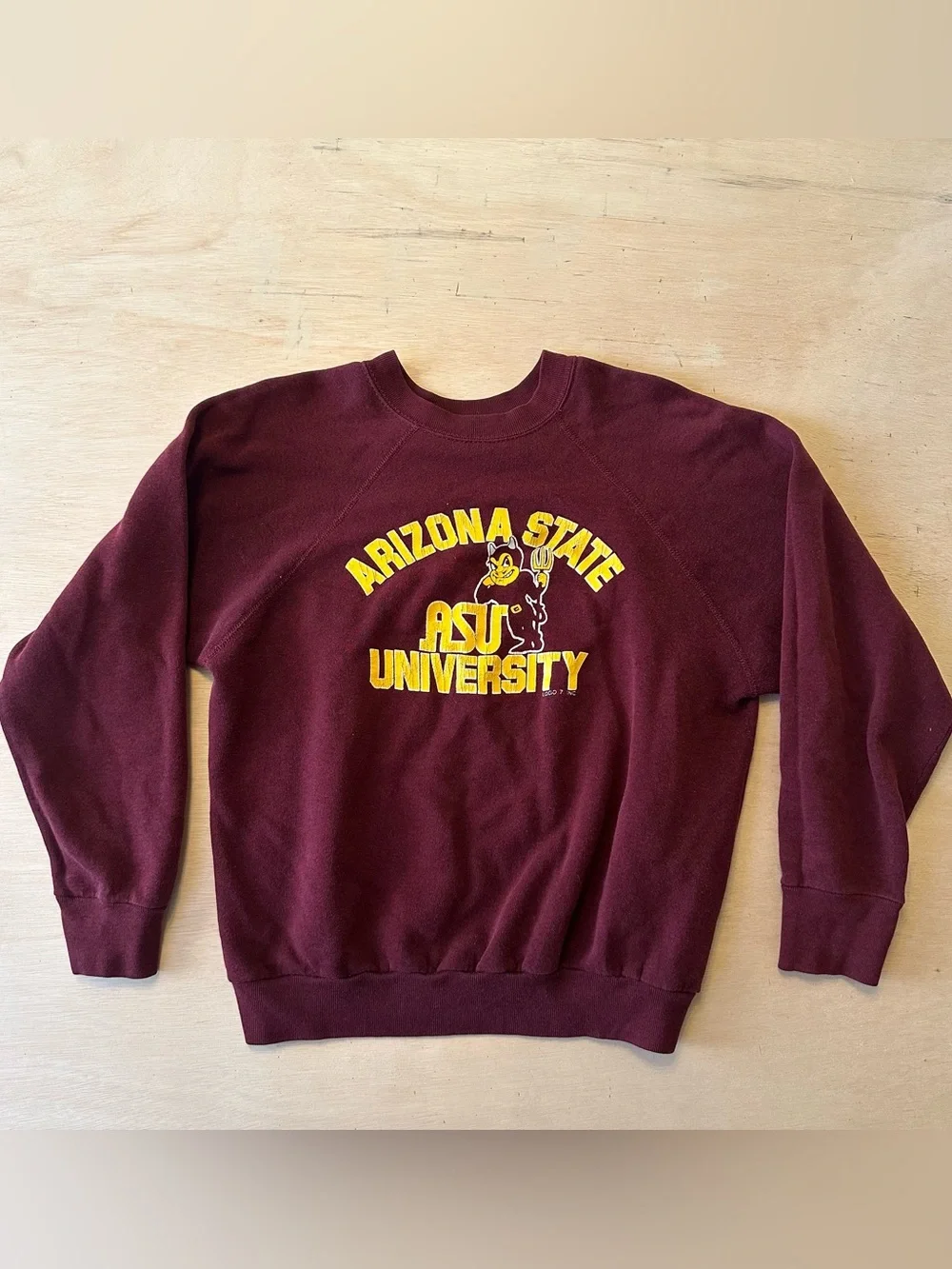 Vintage 80’s LOGO 7 Arizona State University Maroon and Gold Graphic Sweatshirt