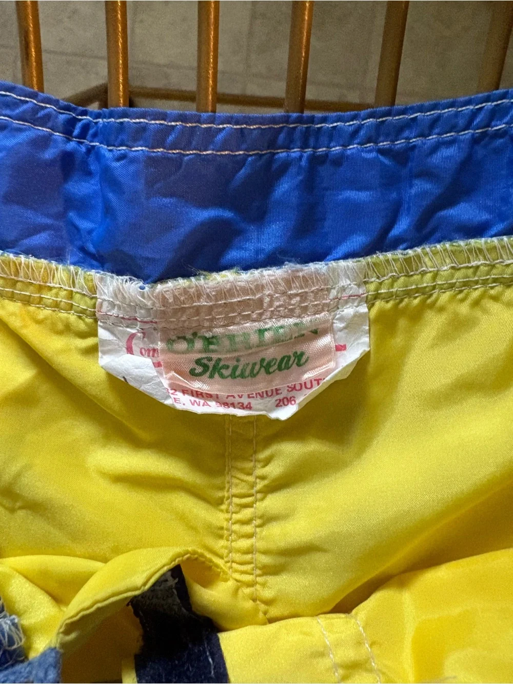 Men's Yellow Colorblock Swim Trunks with Blue & Green Accents