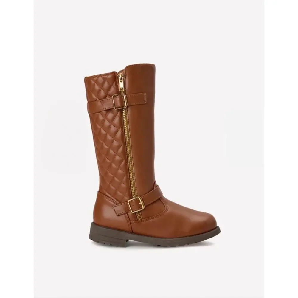 FabKids Brown Quilted Moto Boots - Girls Size 5