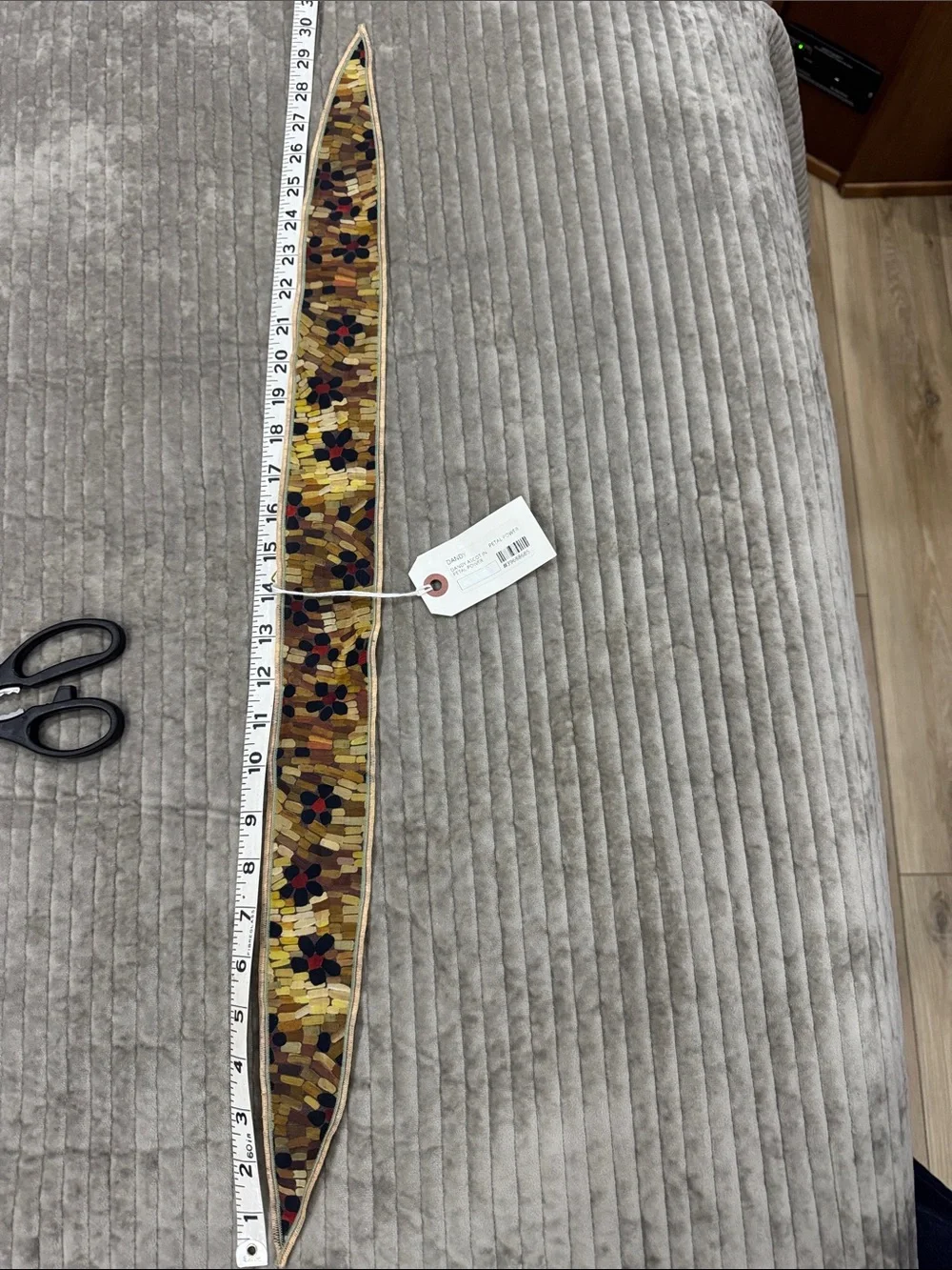 NWT Embroidered Fliral Hair/Purse Scarf Ascot - Mustard Multi