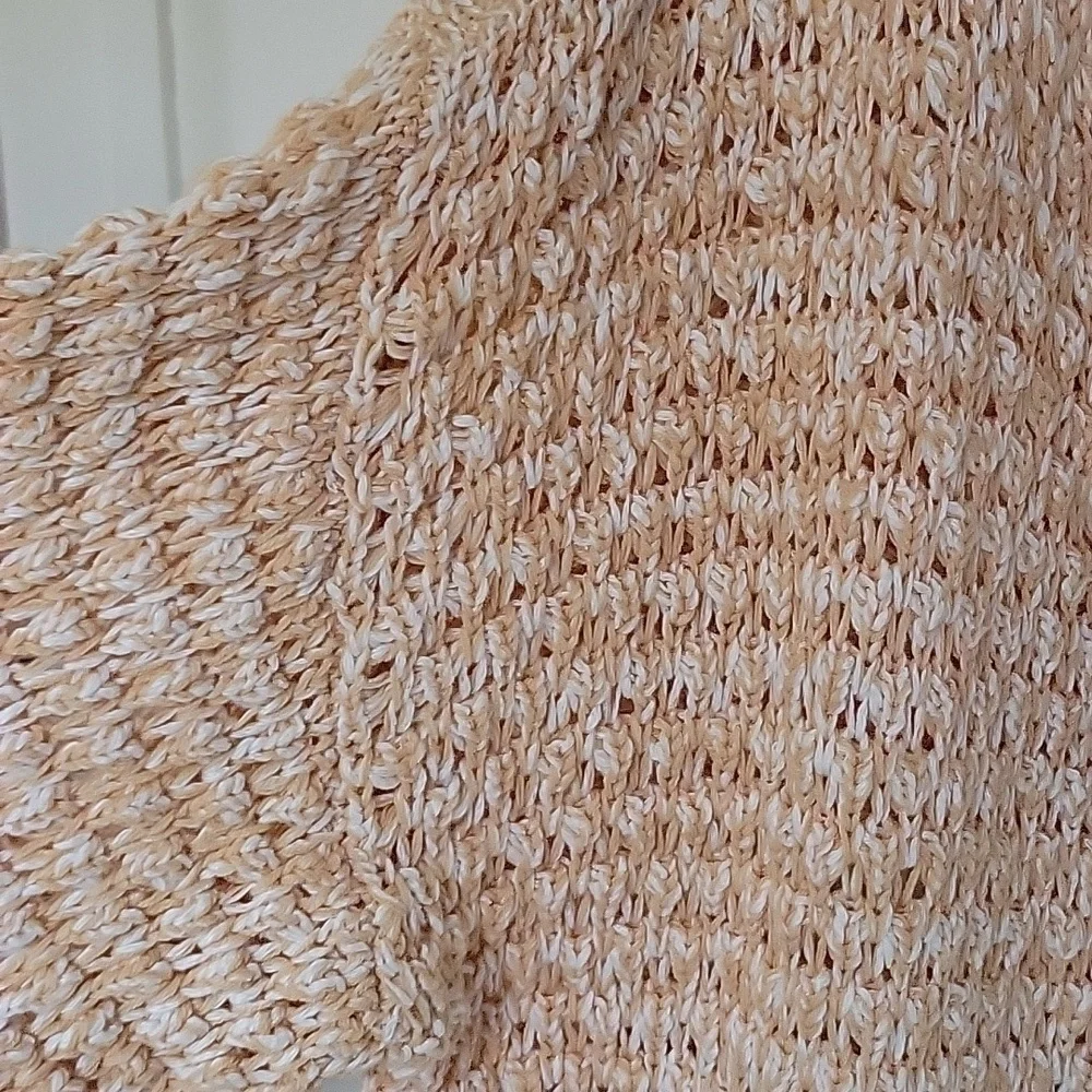 Free People Coconut Loose Weave Sandy Combo Knit Pullover Off Shoulder Shredded
