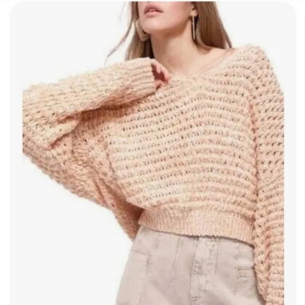 Free People Coconut Loose Weave Sandy Combo Knit Pullover Off Shoulder Shredded