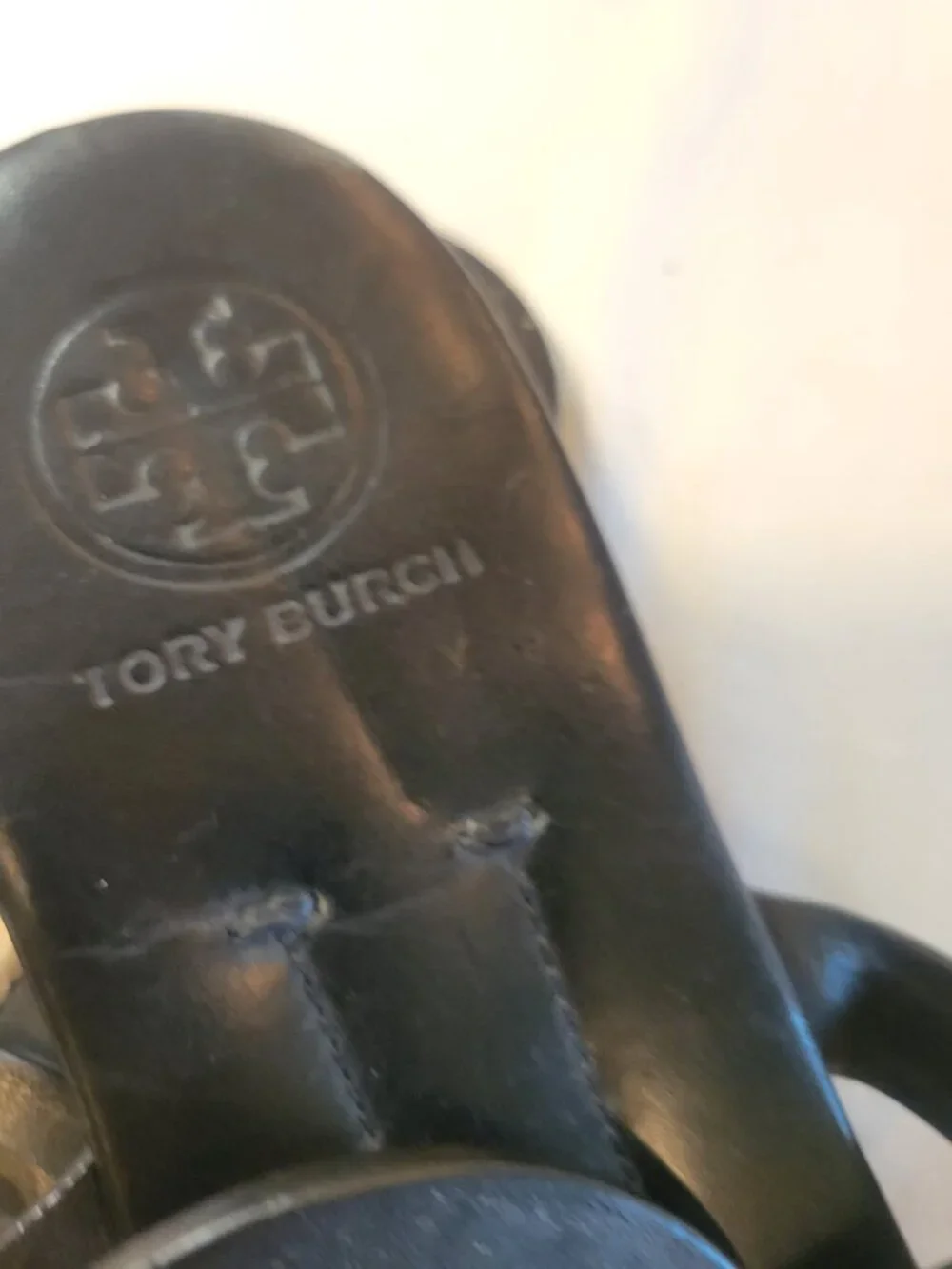 Tory Burch Miller Black Leather Thong Sandals Silver Logo Women's Size 7