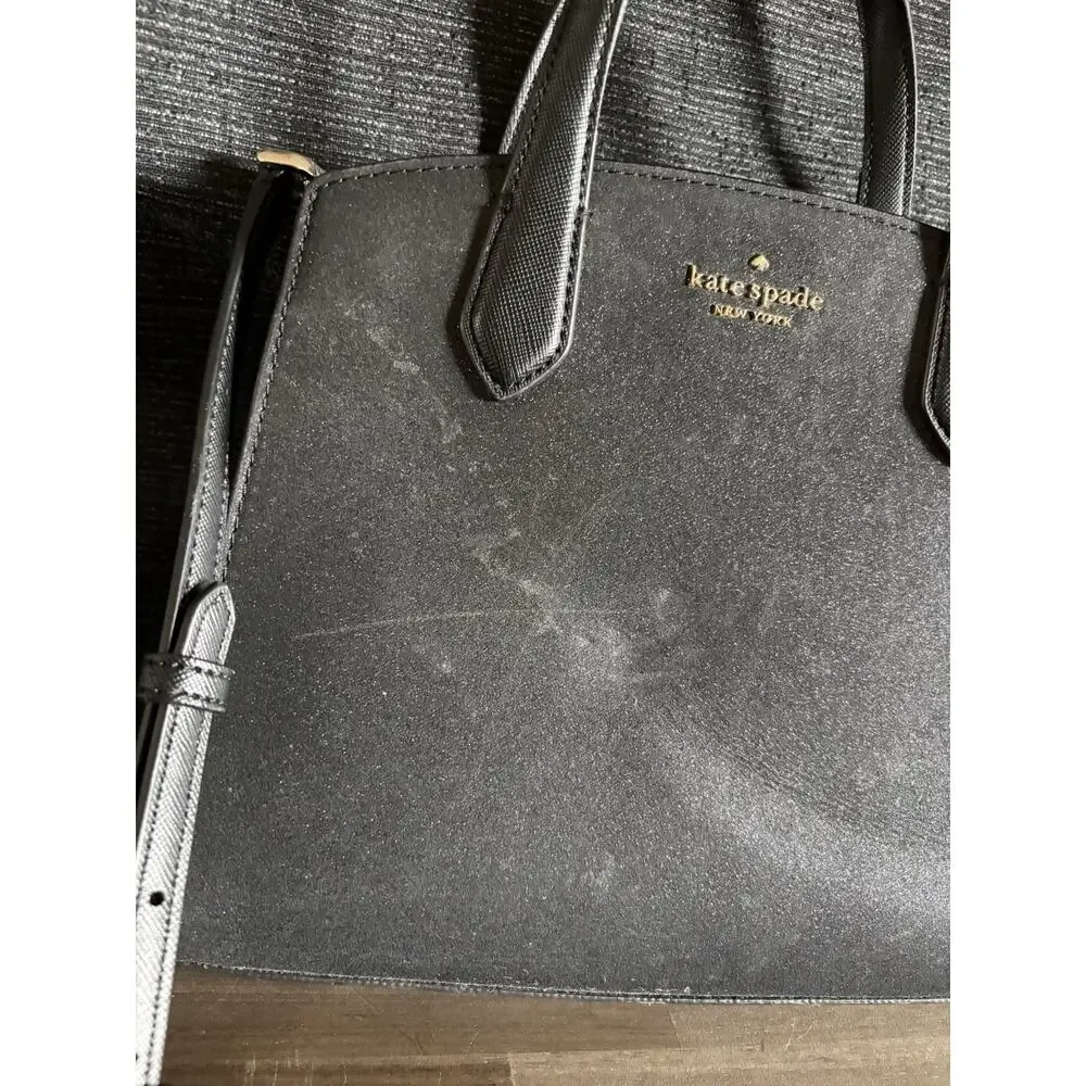Kate Spade Tinsel Glitter Black Crossbody Bag Satchel Purse Gold Hardware Zip