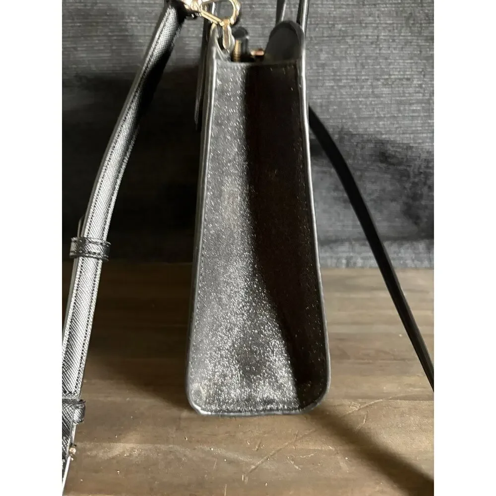Kate Spade Tinsel Glitter Black Crossbody Bag Satchel Purse Gold Hardware Zip