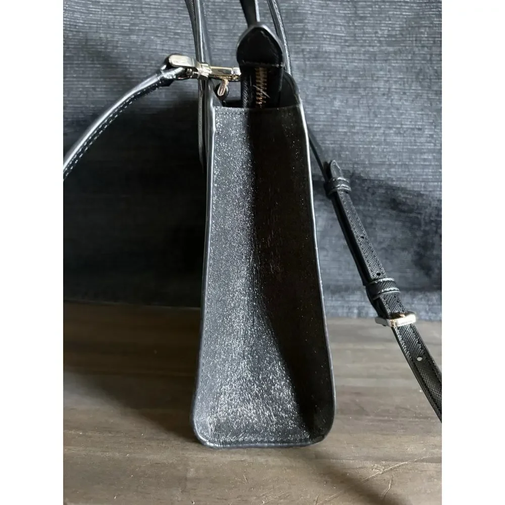 Kate Spade Tinsel Glitter Black Crossbody Bag Satchel Purse Gold Hardware Zip