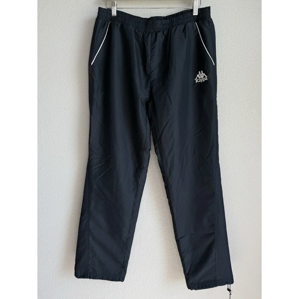 Kappa Men's L Black Nylon Windbreaker Pants Track Techwear Gorpcore Toggle Cuff
