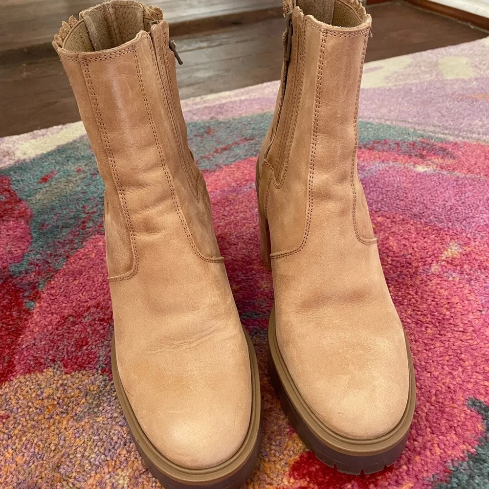 Free People Tan Leather Block Heel Ankle Booties