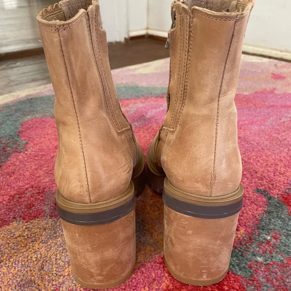 Free People Tan Leather Block Heel Ankle Booties