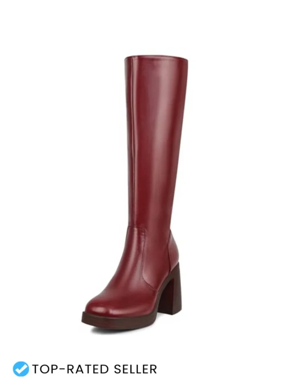 Faux Leather Square Toe Block Heel Platform Booties with Side Zip