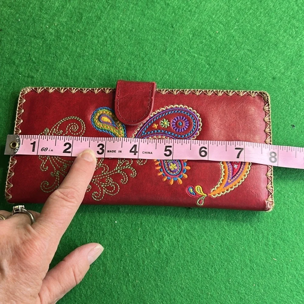 G&P CREACIONES RED FLORAL  CROSSBODY BAG & LAVISHY RED EMBROIDERED WALLET