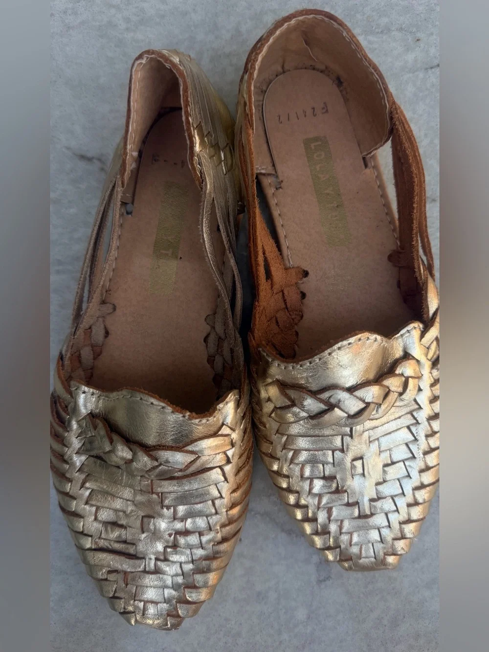 Lola y Tula  Mexican Huarache Gold Woven Leather Slip-On Flats