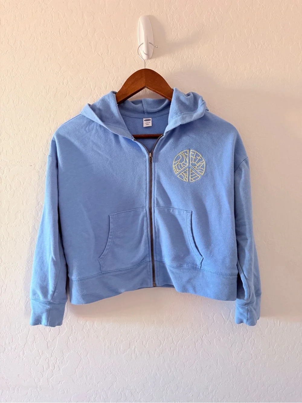 Old Navy Kids Blue Peace Sign Full Zip Hoodie Size Large 10-12