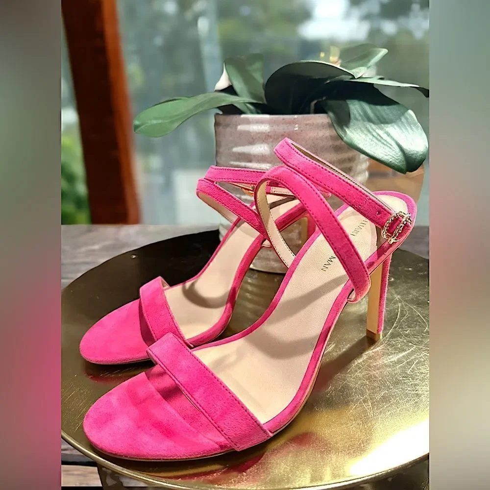 Stuart Weitzman Crystal Buckle 95 Suede Sandal Heels Size 8.5
