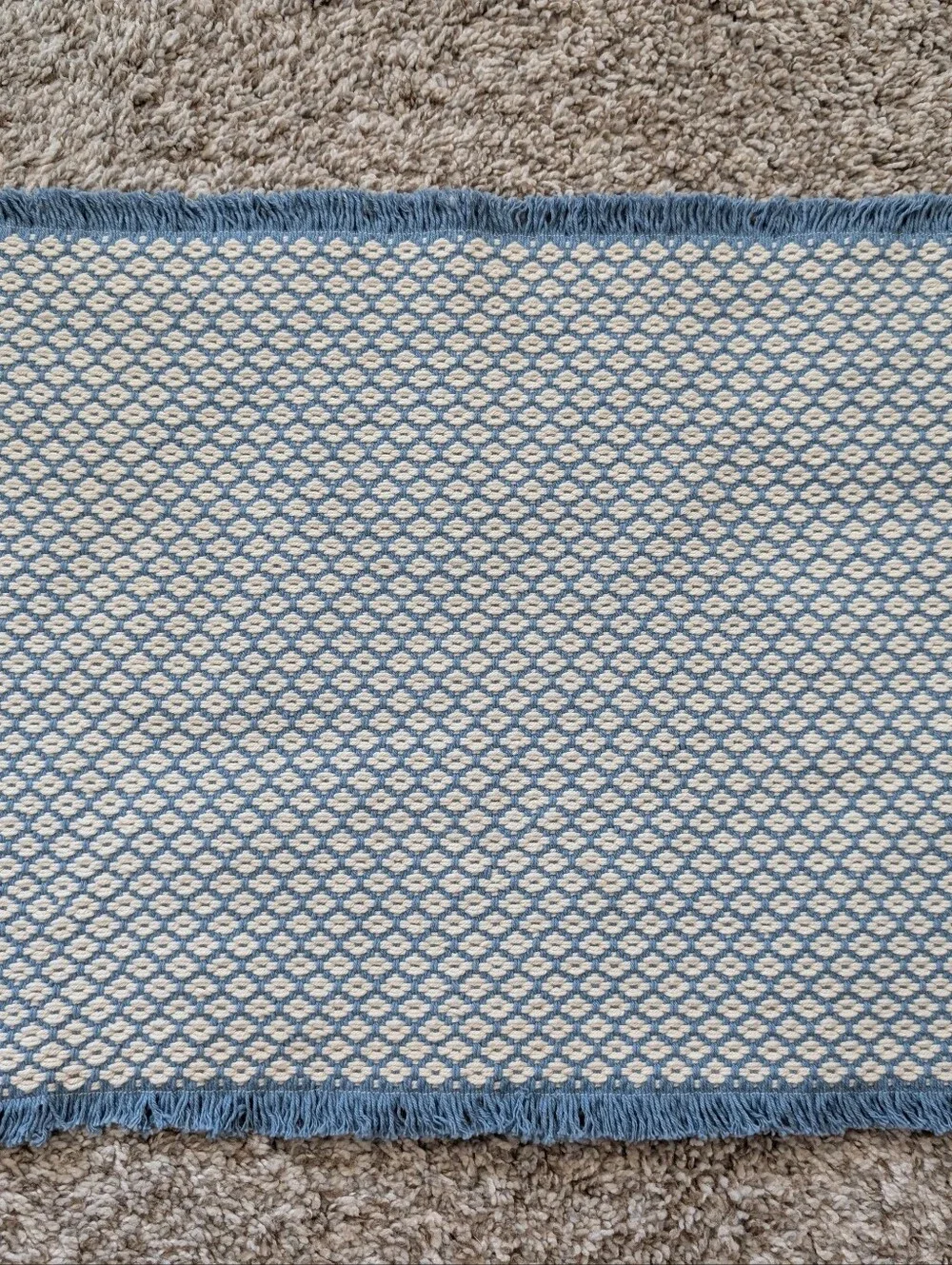 Handmade Berea College Crafts Blue and Cream Woven Table Place Mat with Fringe