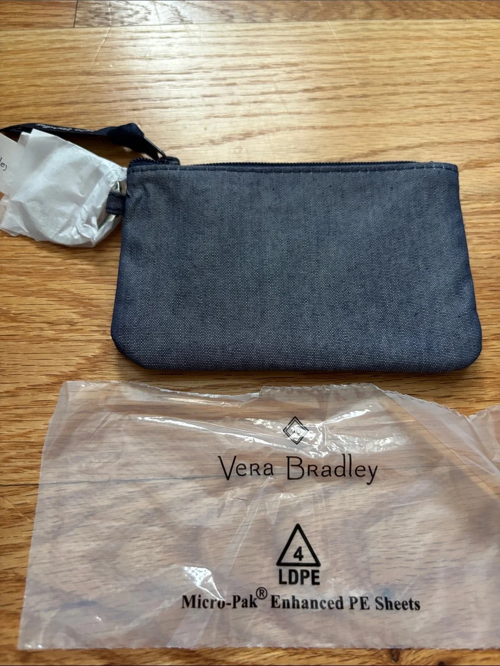 Vera Bradley Gray ID Card Wallet with Blue Floral Insert