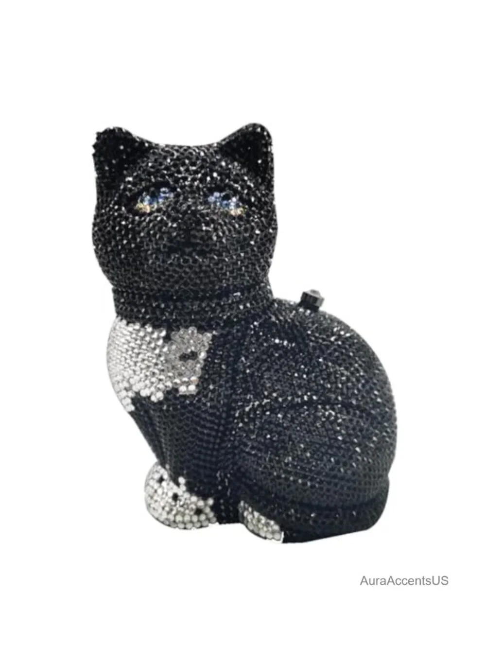 Mini Puppy Rhinestone Clutch Purse with Chain Strap. Press Clasp Closure. Faux