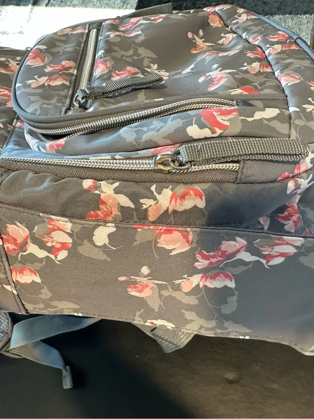 Bananafish Studio Floral Gray and Pinkish Peach Backpack Diaper Bag