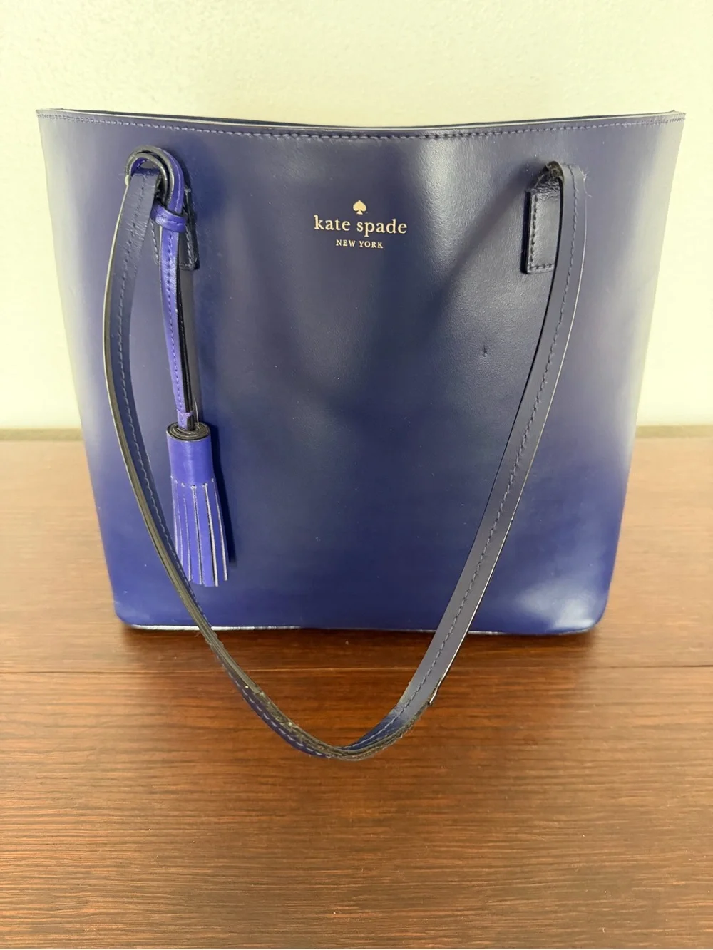 kate spade Navy Blue Leather Tote with Tassel
