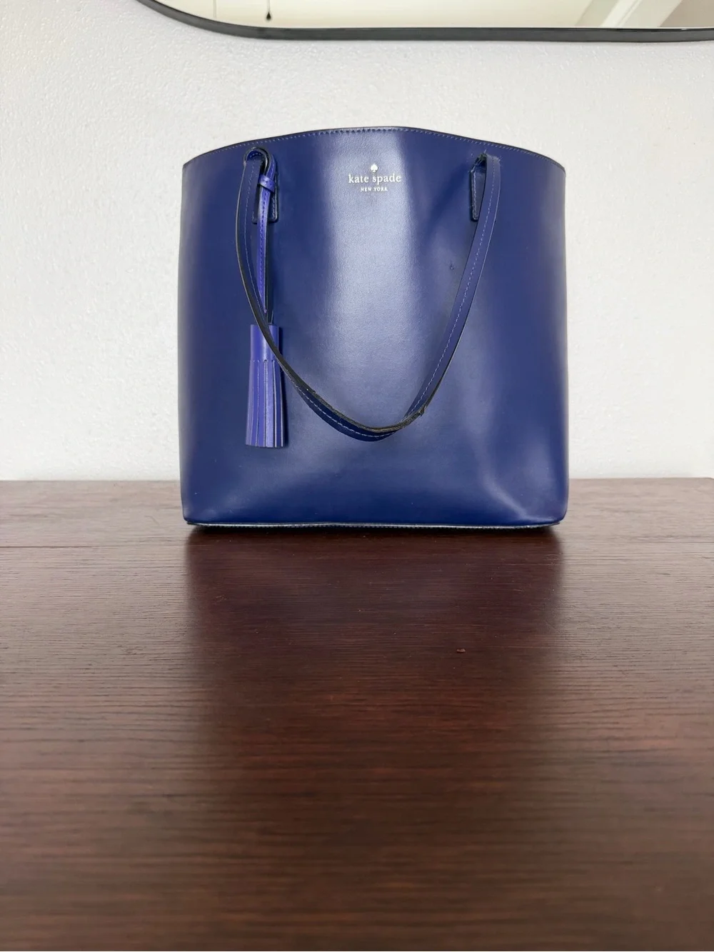 kate spade Navy Blue Leather Tote with Tassel