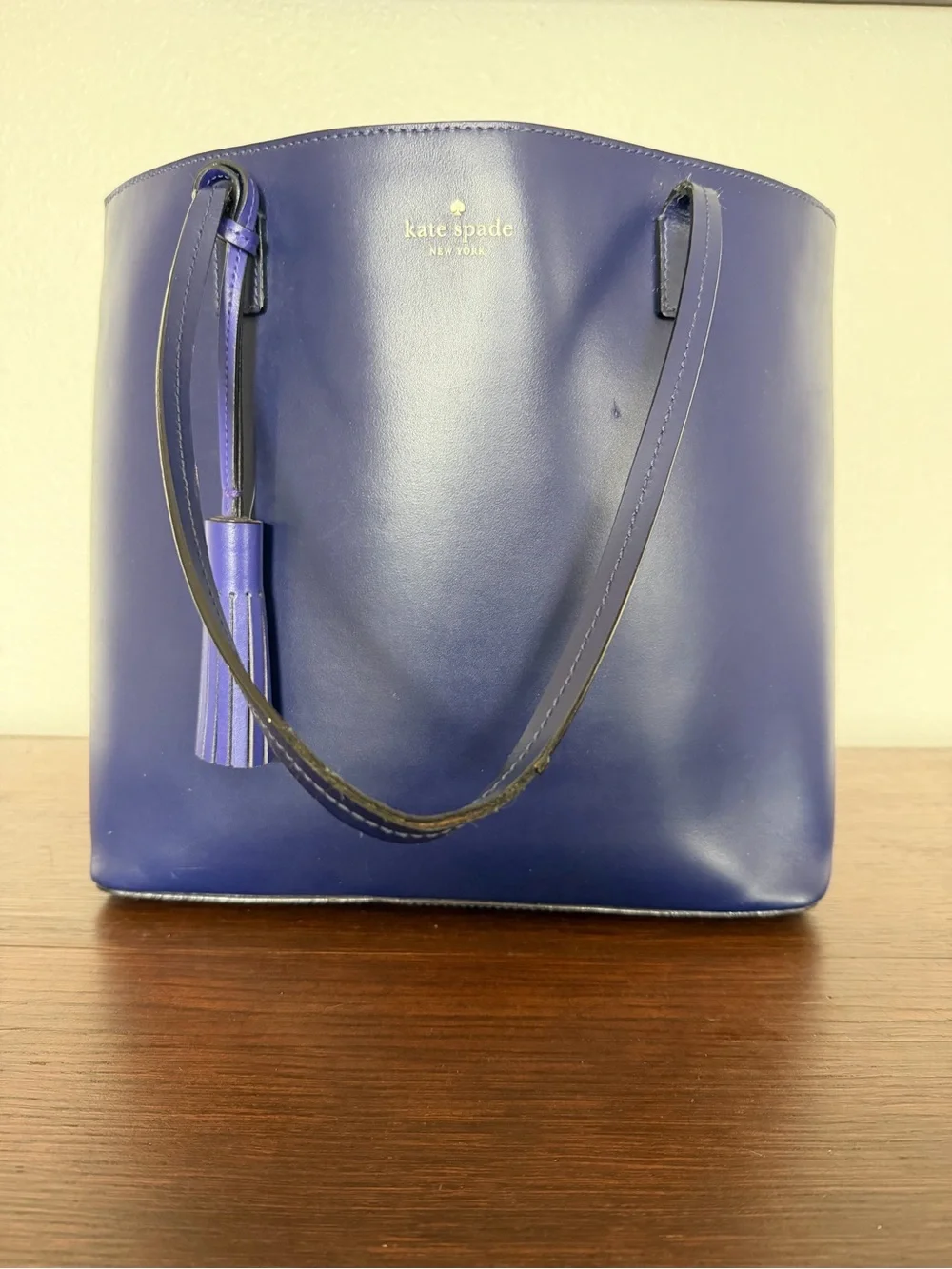 kate spade Navy Blue Leather Tote with Tassel