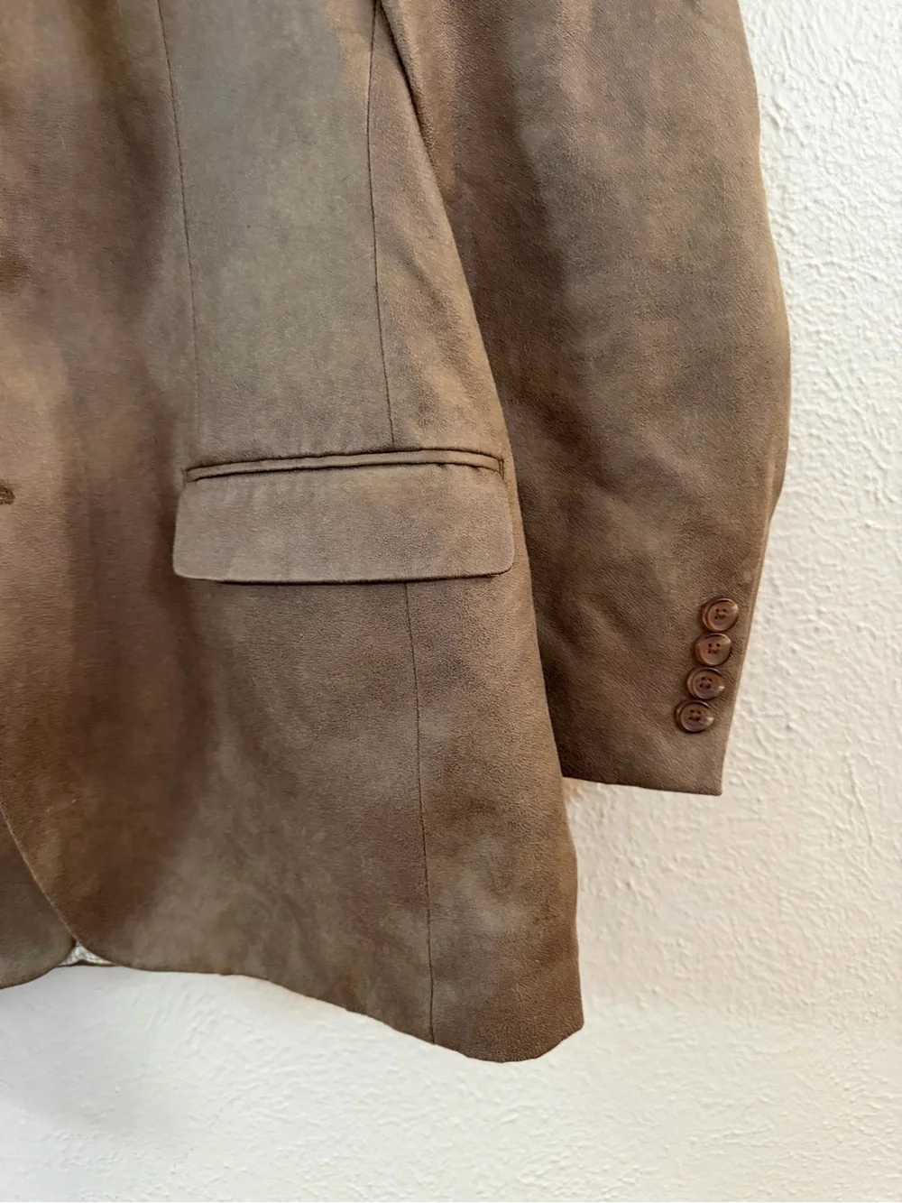 LRL ultra suede taupe brown lined suit coat