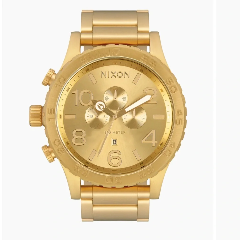 Nixon Mens Gold Watch 48-20 Chrono Stainless Steel Used