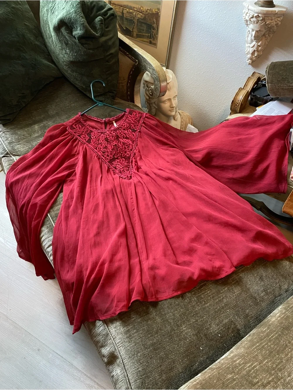 Free People Red Embroidered Mini Dress