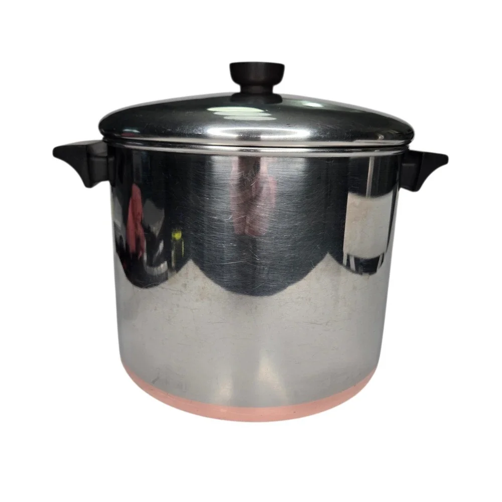 Revere Ware 8 Qt Stock Pot Copper Bottom w/Lid 86 Rome NY USA Stainless Steel