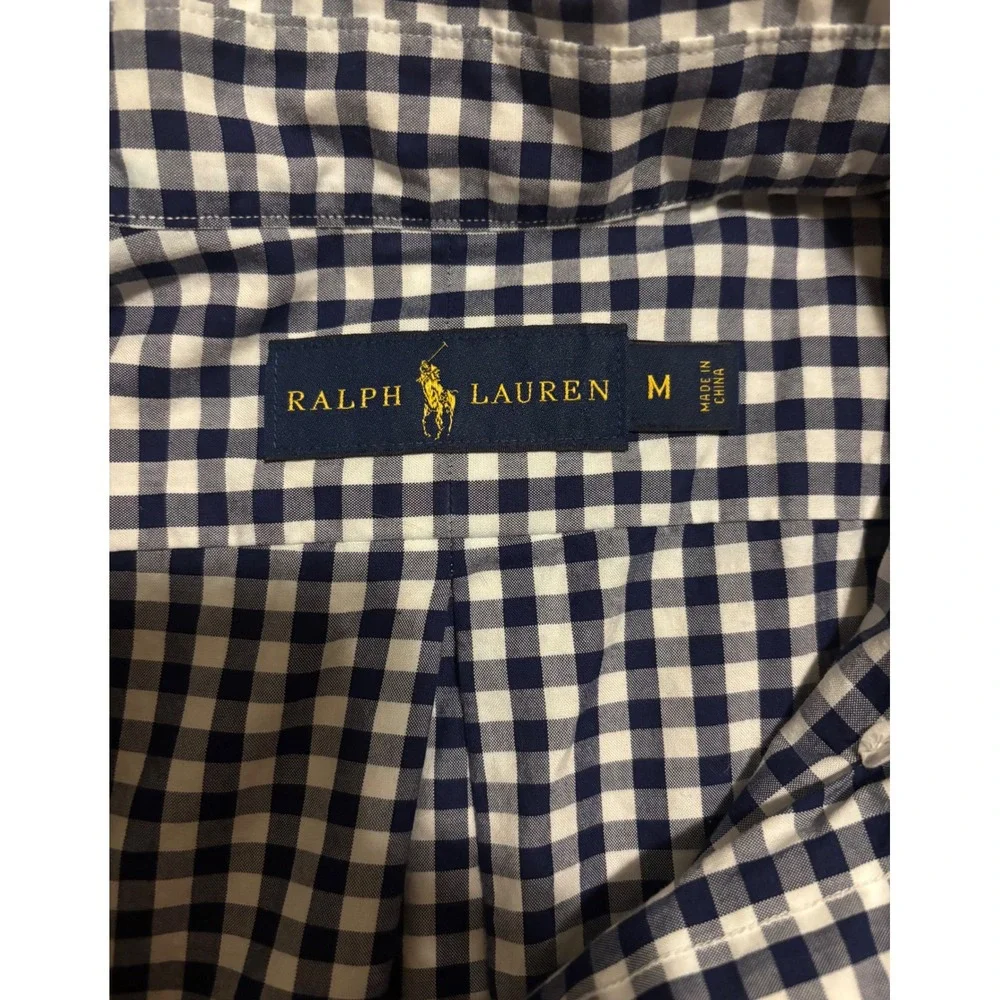 Polo Ralph Lauren Mens Navy Gingham Check Button Down Shirt Medium Long Sleeve