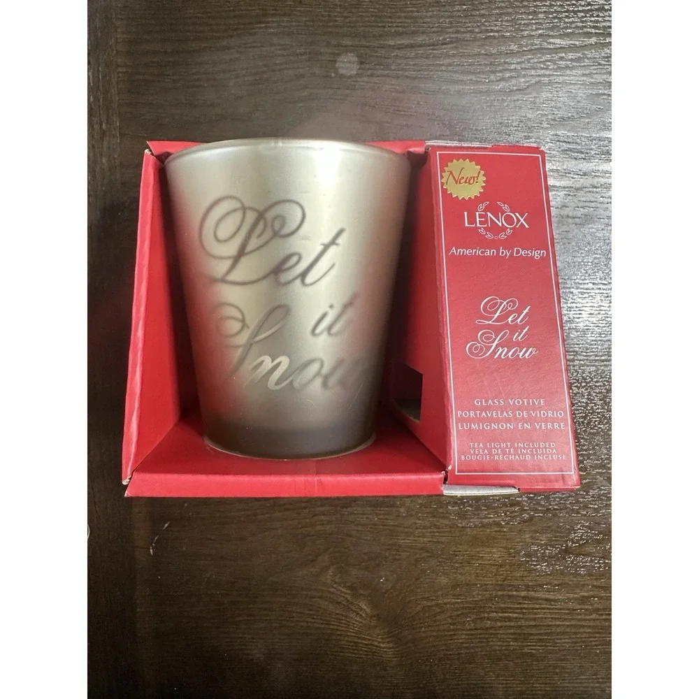 Lenox Golden Holidays Let it Snow Gold Glass Votive Candle Holder 4in Christmas