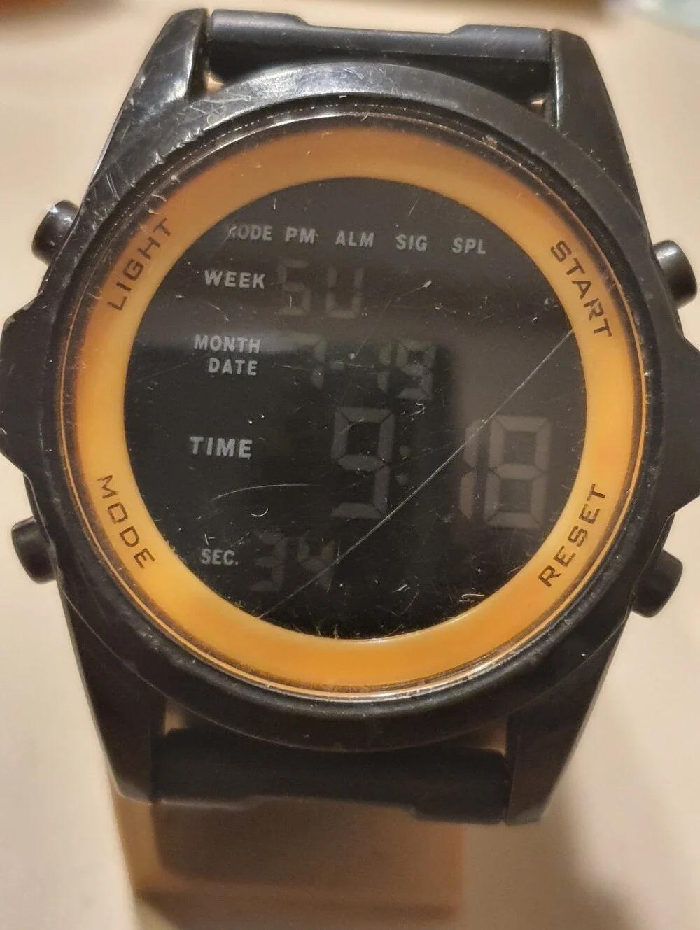 10/$20 FMDOGE032 Black/Orange Rubber Strap Digital Alarm Chrono Men's Watch
