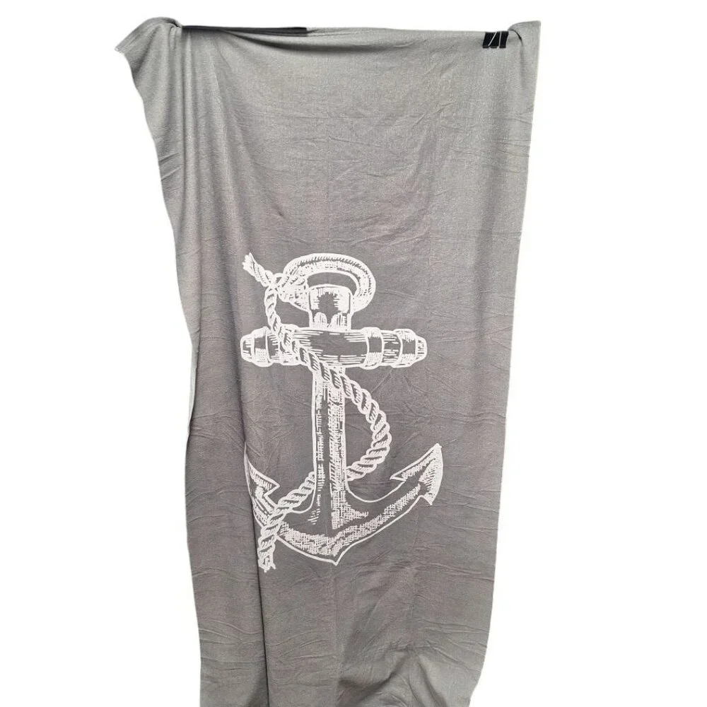 Anchor Beach Towel Nautical Long Gray White Thin Ship Boat Sea Lake House Cottag