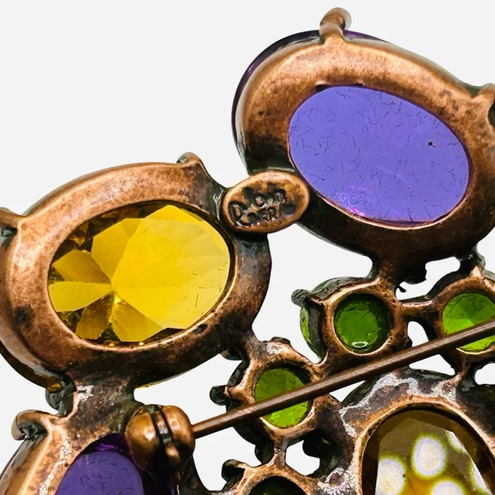 Joan Rivers Inverted Gold, Purple and Green Rhinestone Brooch