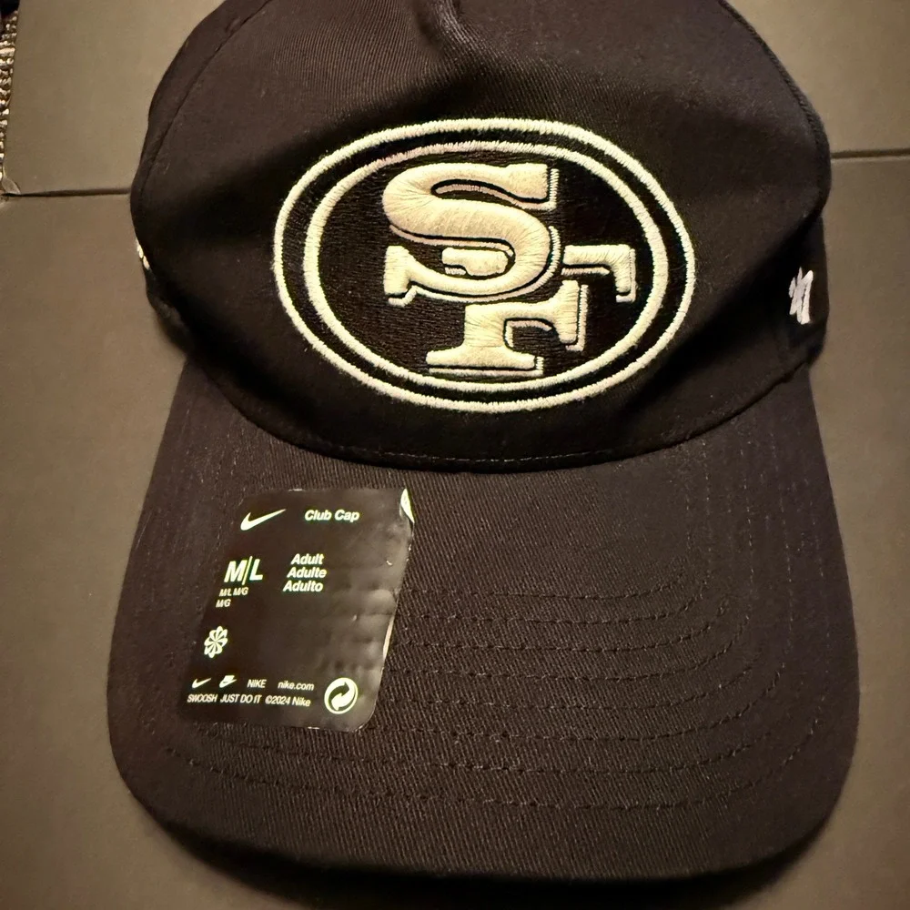Nike San Francisco 49ers Hat Adult M/L Black New NFL Club Cap Strapback 47 Brand