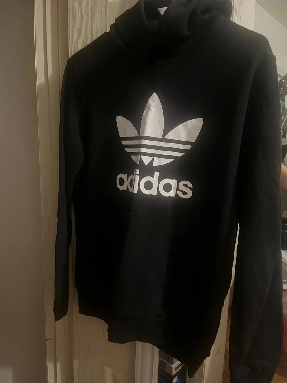 adidas Black Hoodie with White Trefoil Logo