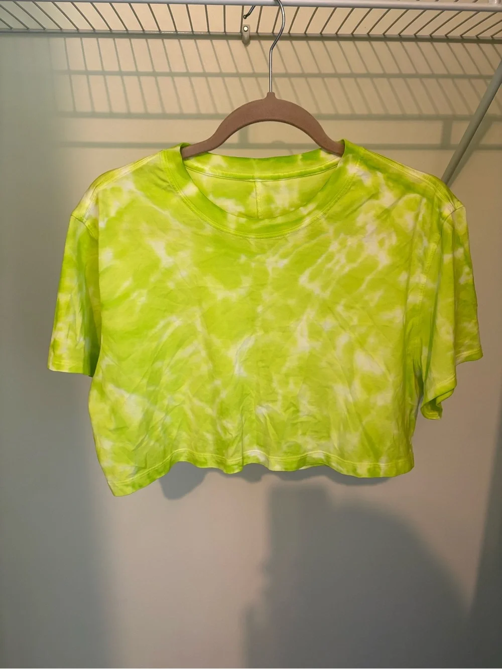 lululemon athletica Neon Lime Green Tie-Dye Cropped Tee