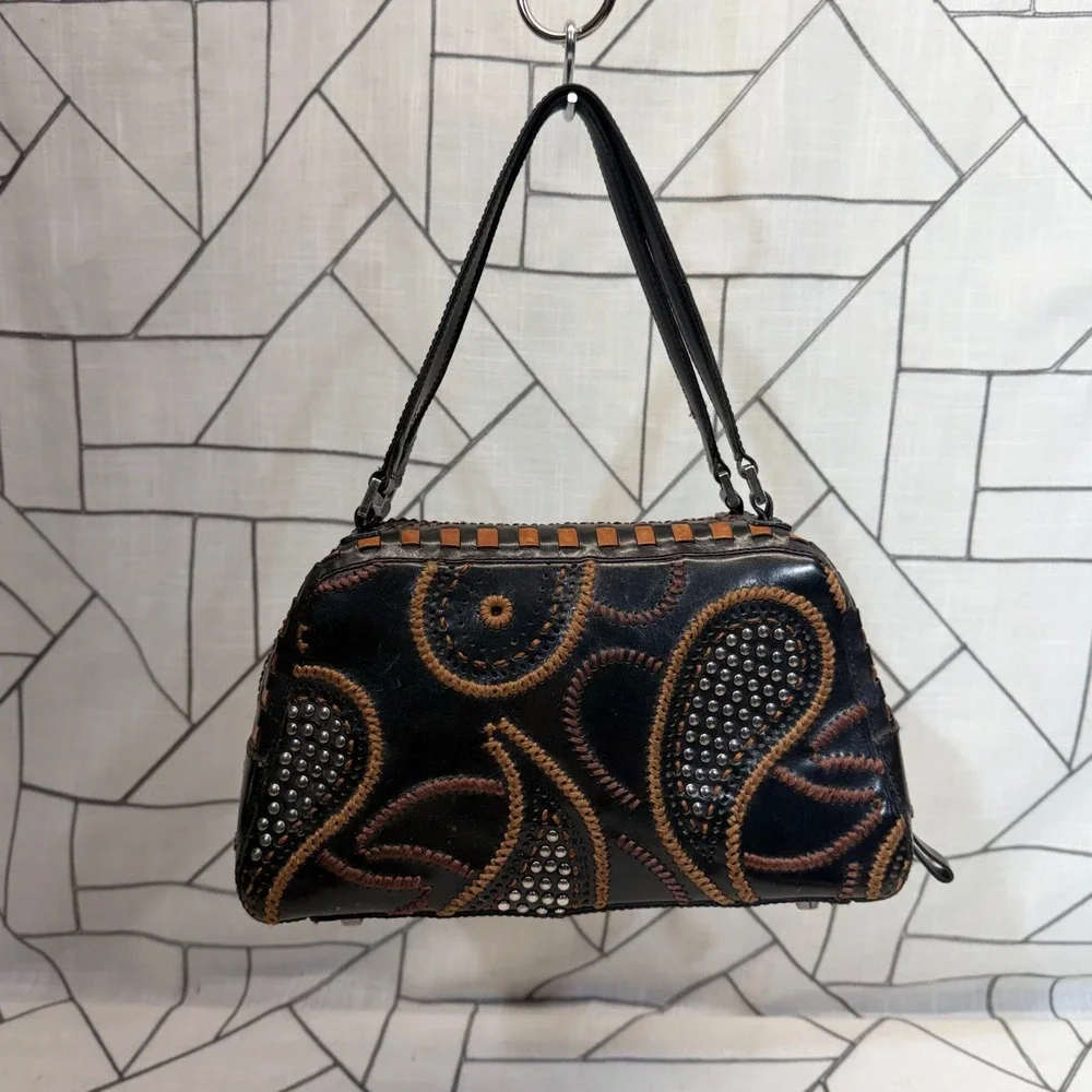 Marc & Marc by Sharif Handbag Small Black Studded Paisley Leather Satchel