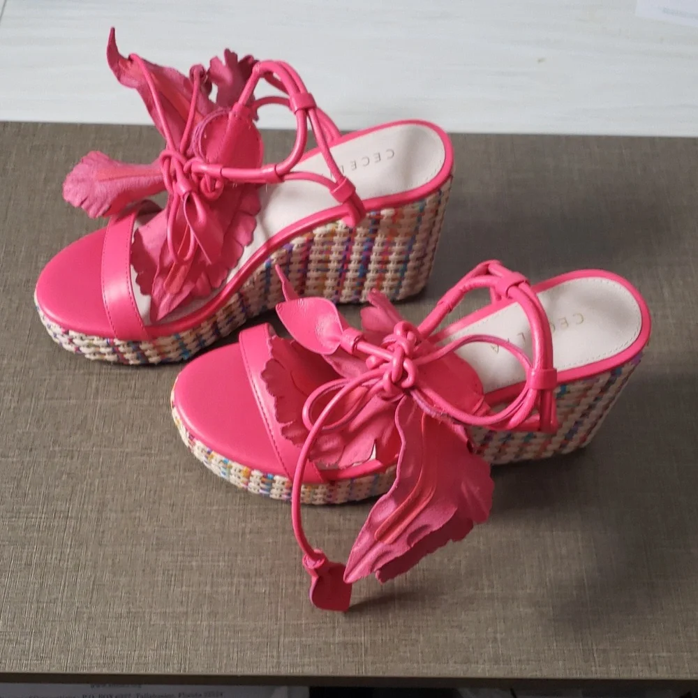 Cecelia New York Pink Lily Platform Wedge Sandal - SZ‎ 6.5 - NWOT