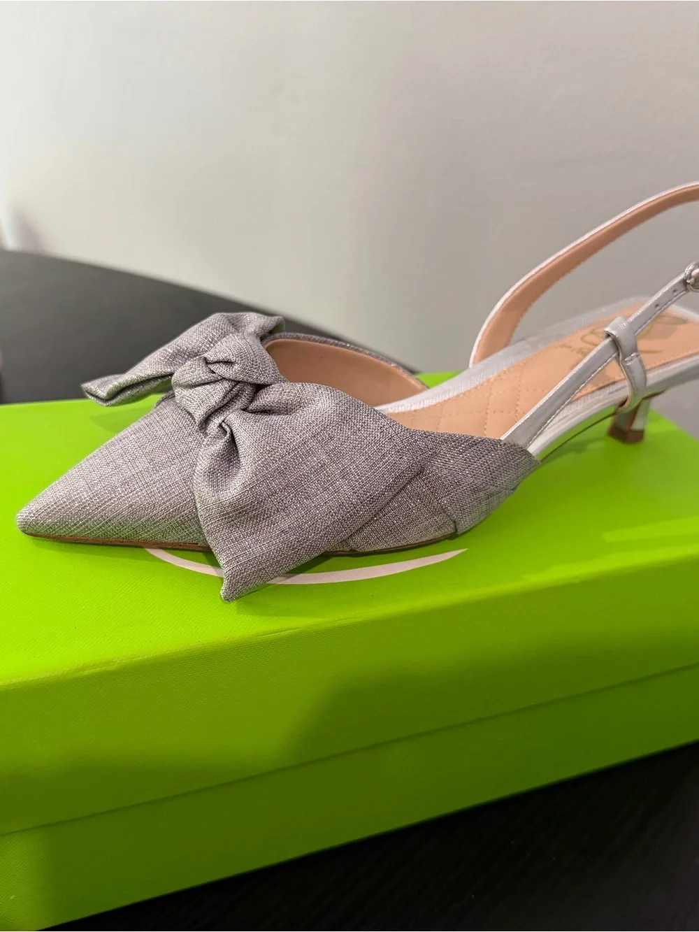 Sam Edelman Gray Pointed-Toe Slingback Heels with Bow
