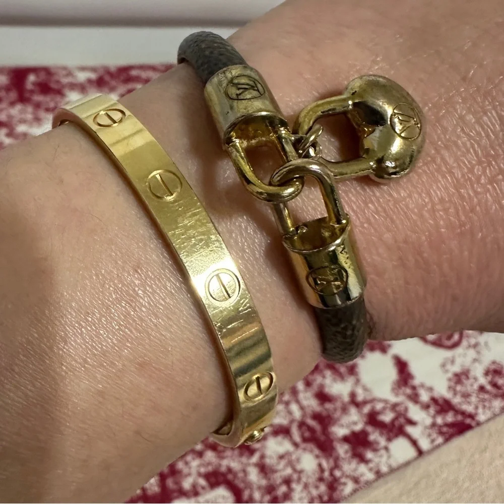 Louis Vuitton Brown Bracelet with Gold Heart Lock